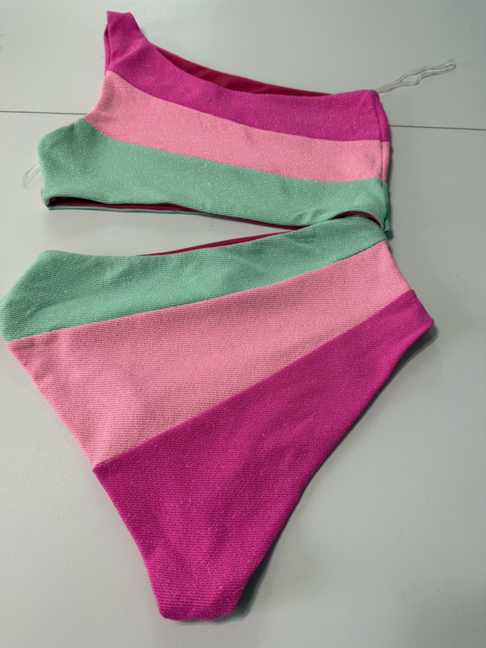 Beach Riot Joyce One Piece Crush Colorblock Glitter Cutout Swimsuit Blossom Sz M - Picture 7 of 12